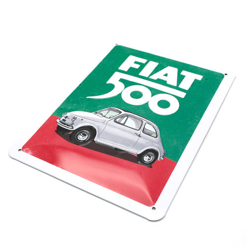 Insegna Fiat 500 VINTAGE in metallo ed in rilievo con colorazione Tricolore