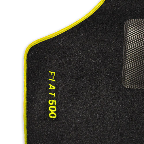 Kit 4 tappeti in moquette bordo giallo scritta | Fiat 500 N D F L R Giardiniera |