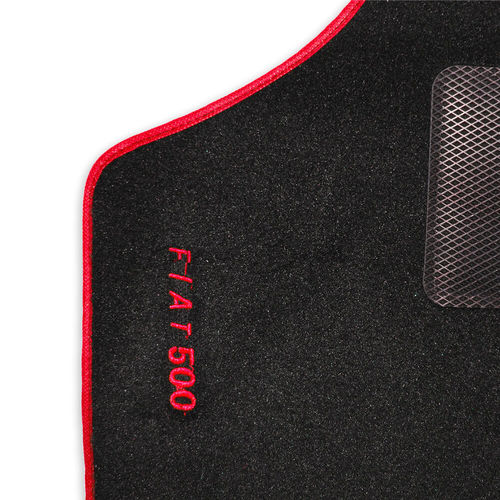 Kit 4 tappeti in moquette bordo rosso scritta | Fiat 500 N D F L R Giardiniera |