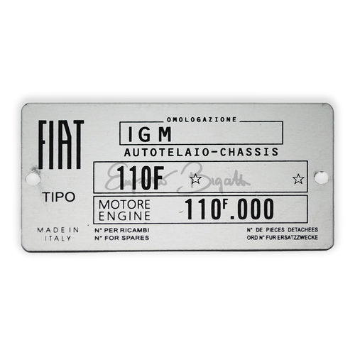 Targhetta identificativa in alluminio | Fiat 500 F |