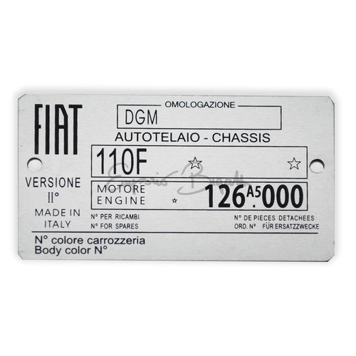 Targhetta identificativa in alluminio | Fiat 500 R |