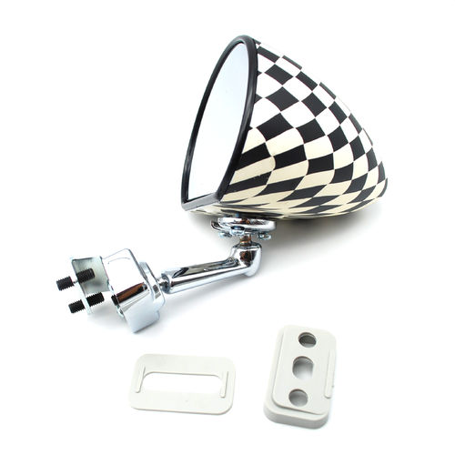 Specchio retrovisore a goccia scacchi bianco e nero attacco a morsetto | Fiat 500 N D F L R |